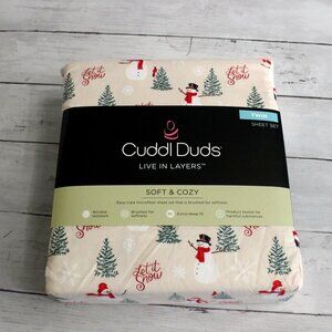 Cuddl Duds Sheet Set Twin Size Let it Snow Snowmen Christmas Holiday Trees
